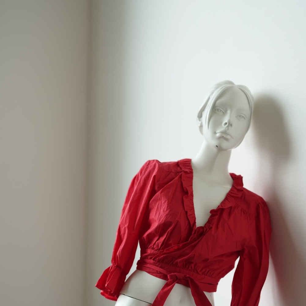 NWT Lovers + Friends Ruffle Wrap Crop Top in Red - Size Small